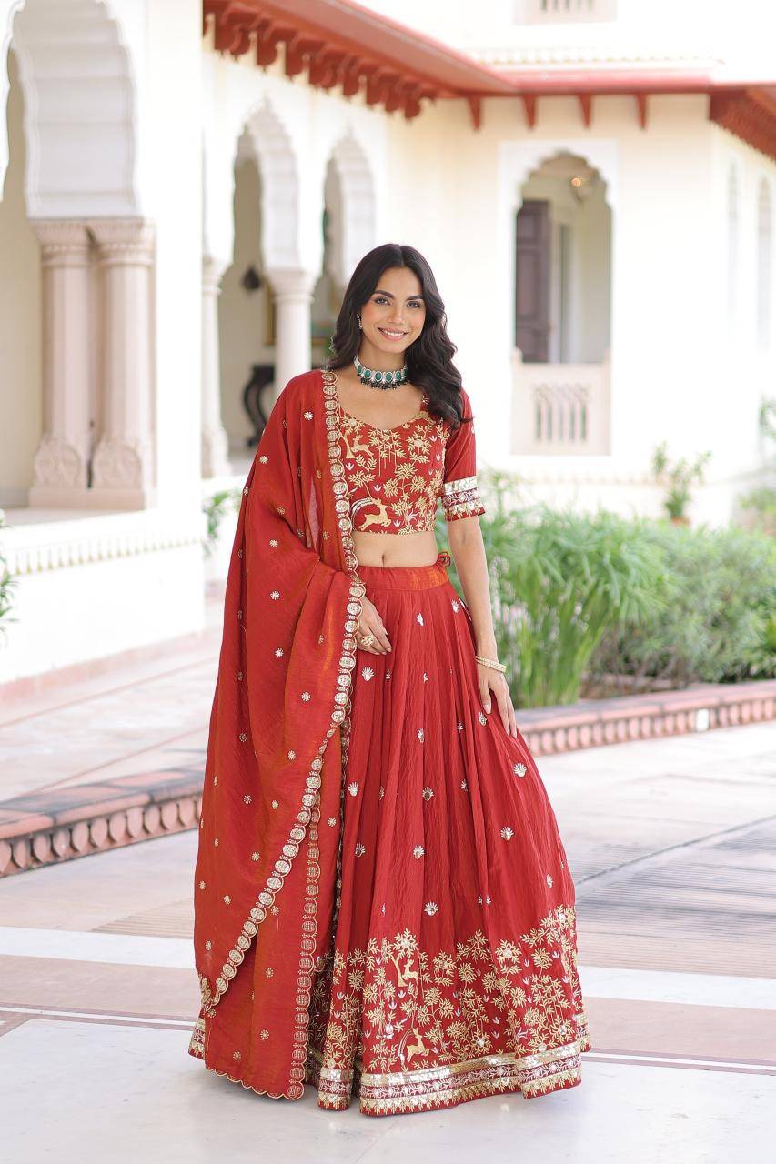 KA 5062 Vichitra Silk Red Designer lehengha choli suppliers in Mumbai